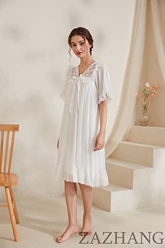 Zazhang Victorian Nightgown, Vintage Sweet Princess Nightgown, Lace Nightdress Casual Dress Gift For Women (L) White #TOP7