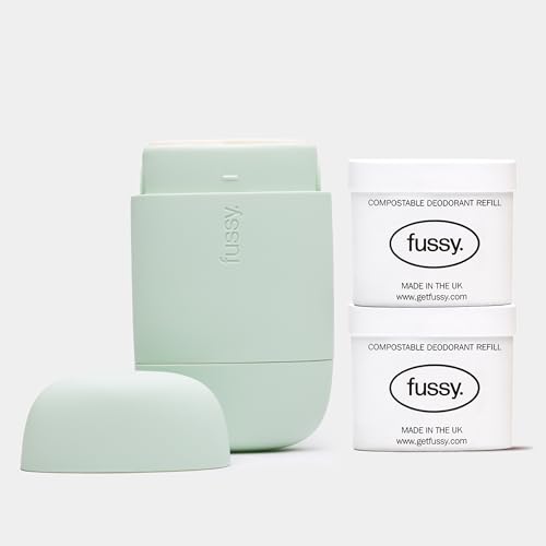 Fussy - Natural Refillable Deodorant - Mint Green Case & Variety Refill Pack (2 x 40g) Tropic Tonic & Wavy Days - Aluminium Free - 24 Hour Protection - Vegan & Cruelty Free - Natural & Effective