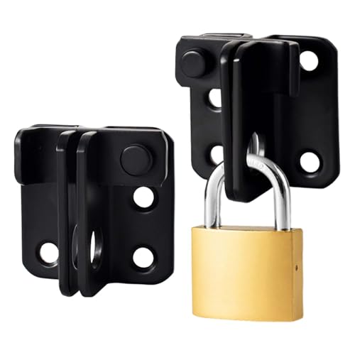 2 Pack Cerrojos para Puertas de Acero Inoxidable, Pestillo de Puerta Interior con Agujero para Candado, Instalación Sin Taladro, Grosor Reforzado, 12x8x4 cm, Negro - Para Puertas Interiores/Exteriores