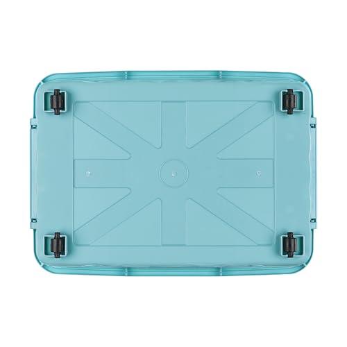 Cetomo 55L*4 Storage Boxes with Wheels, Plastic Storage Bin with Lid, Latching Buckles, Click Closure, Stackable, Nesting, Durable Organizer for Home Office Clothes, Blue, 55L-4 Pack