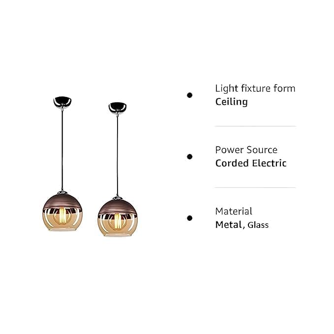 Image of Floriya Decorative Hanging Pendant Light Set of 2 | Modern Glass Ceiling Lamp with E27 Holder for Living Room, Bedroom, Hallway & Cafe Decor