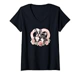 Bouledogue français Boston Terrier chiot Saint-Valentin T-Shirt avec Col en V