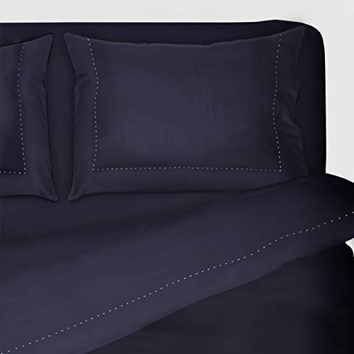 I SOGNI Juego de sábanas bordadas de 3 volantes de color liso puro algodón juego de sábanas + fundas de almohada (1 plaza, individual, azul)