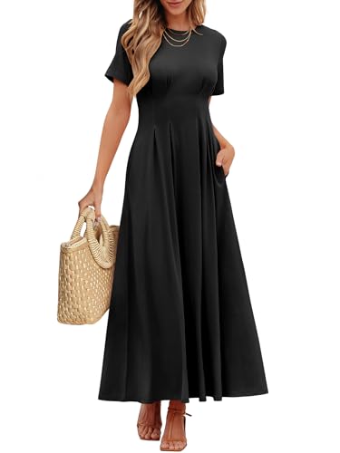 ANRABESS Women's Summer Casual Dress Short Sleeve Crewneck Pleate...