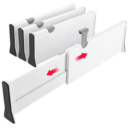 GBACHOOSE 4er Set Schubladentrenner Küche, 33-55cm Schubladentrenner Verstellbar, Plastik Schubladenteiler Hoch 12,5cm, Schubladen Organizer für Küche, Kommode, Badezimmer, Schlafzimmer (Weiß)
