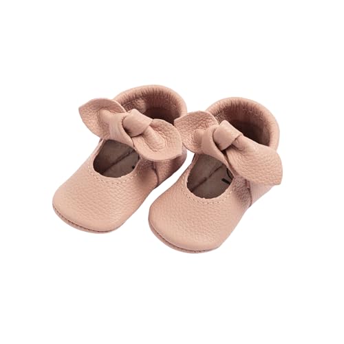 Image of Freshly Picked First Pair Knotted Bow Baby Girl Leather Moccasins - Soft Sole Baby Shoes, Infant Shoes