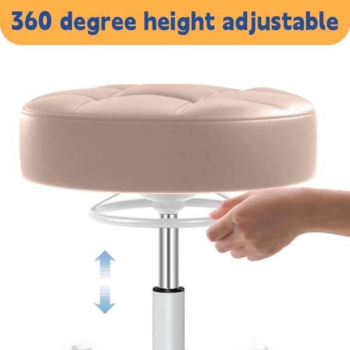 Image of Rolling Stool Heavy Duty 400lb: Super Soft Seat Cushion,360 Swive,Height Adjustability,No Squeaky Noises,No Tip Over,New Upgraded stool Salon Stool Chair, Tattoo Facial Massage Spa Medical(Beige)