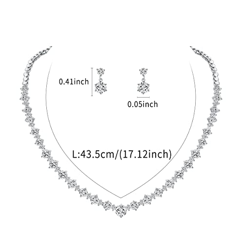 WeimanJewelry Silver/Gold Plated Women Cubic Zirconia Round Cut CZ Bridal Necklace and Drop Earring Set for Bride Wedding (Silver)2