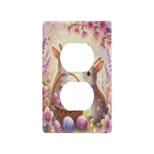 Rabbit Easter Eggs Light Switch Cover Decorative Receptacle Outlet Wall Plate Guard Plastic Outlet Covers for Farmhouse Home Decor Livingroom (Duplex Outlets Cover)