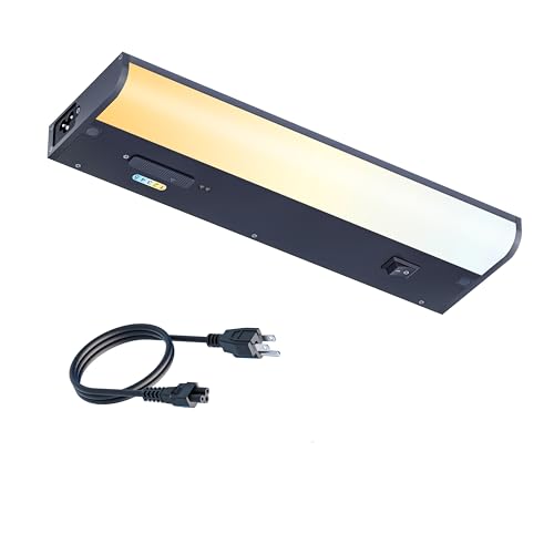 Hand Wave Motion Sensor Under Cabinet Lighting Plug in or Hardwired, 12 Inch Black 120V 5CCT Color Selectable Under Counter Lights, Dimmable Under Cabinet Lights for Kitchen, Office, and Desk