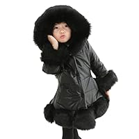 FGUUTYM Little Girl Thick Winter Coat Warm Faur Button-Down Jacket with Fleece Hood Long Sleeve Outerwear Black Pullover Women, black, 4-5 Years