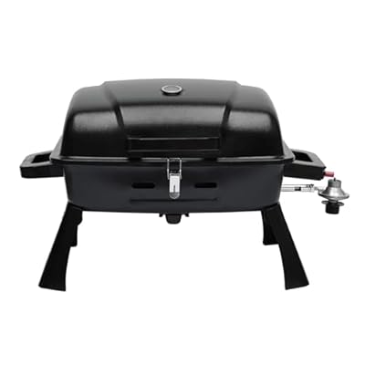 BrandMan Portable Propane Gas Grill, 1-Burner Tabletop Compact BBQ Grill with Folding Legs and Lockable Lid for Camping, Tailgating & Outdoor Cooking, Hassle-Free Setup