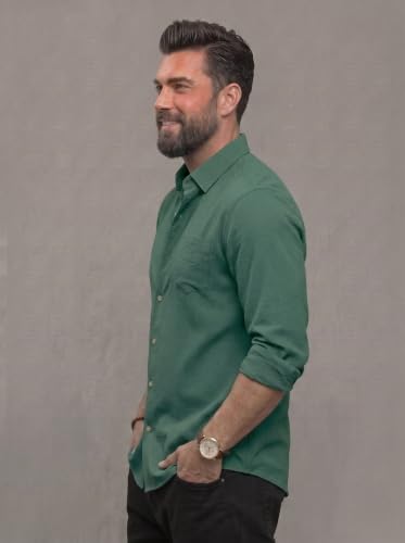 Image of NexaFlair Men's Regular Fit Solid Pattern Laffer Cotton Shirt with Long Sleeve Collared Neck Standard Length and Button Down Closure Type | Mens Casual Shirts | Man's Formal Shirts