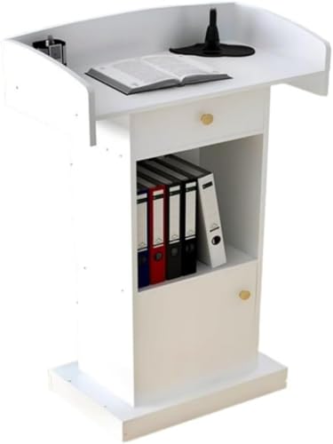 Vilom コンパクト表彰台|引き出し付きで書類収納に便利 MDF製である仕上げ。耐摩耗性に優れ長く美しく使用可能。安定設計で安全に配慮。お手入れ簡単な防水表面。会議室や式典で活躍する多機能表彰台。 (ホワイト)