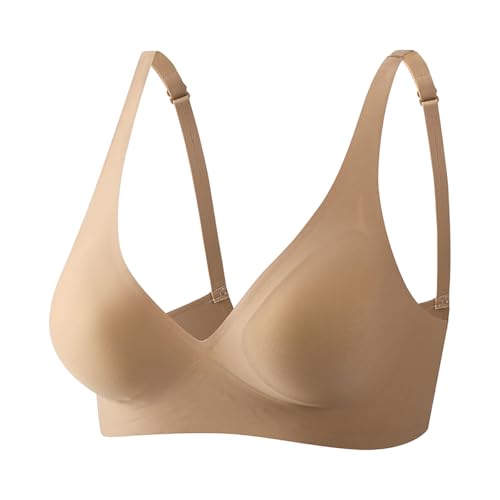Genérico Sujetador cómodo para Mujer, para el hogar, Ocio, diseño de Cuello en V con Doble Gancho, Color Puro, Ropa Interior sin Costuras, para Usar Durante Toda la Temporada. (Khaki, L)