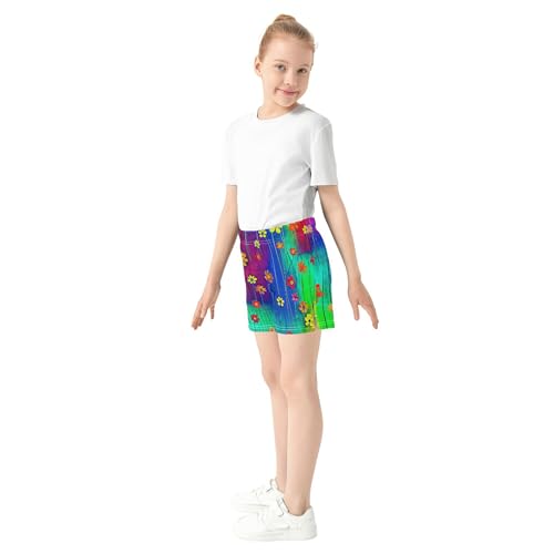 Girls Athletic Shorts Colorful Abstract Flowers Cute Floral Comfy Summer Pajama Sleep Shorts Teens Kids, X-Small4