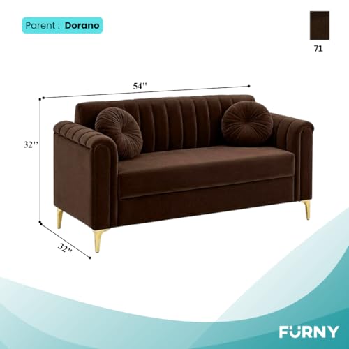 Image of FURNY Dorino 2 Seater Fabric Sofa Set (Dark Brown) Premium Velvet Finish Durable & Comfortable Ideal for Living Room