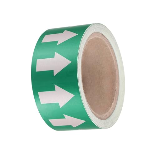 Image of Pipe Flow Arrow Tape Pipeline Arrow Stickers 2 Inch x 66 Ft (5cm x 20M) Pipe Identification Marking Arrow Labels with Reflective Strips for Pipe Flow Markers, Green /White