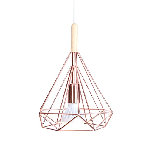 Lámpara de araña moderna de madera con jaula metal oro rosa ajustable 7
