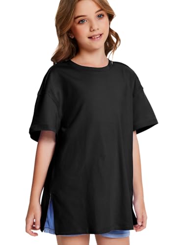 Girls Fashion T Shirts Raw Hem Oversized Summer T Shirt Short Sleeve Tops Tees Shirt 5-14 Years3