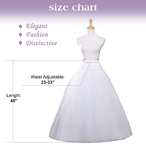 A-Line Hoopless Petticoat 4 Layers Floor Length Tulle Petticoat Crinoline Underskirt Slips For Bridal Wedding Dress, White-Hoopless #TOP2