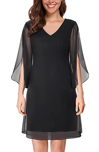 SeSe Code Womens Ruffle 3/4 Sleeve Stretchy Mesh Dress Wedding Guest Dresses