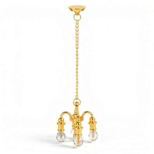 Dollhouse Miniature Chandelier 1:12 Scale Chrystaline Chandelier Pendant 5-Arm Hanging Alloy Chandeliers Miniature Dollhouse Lights for Easy Ceiling Installation Ornamental Doll House Decorations
