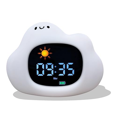 Reveil Enfant Educatif Jour/Nuit - Veilleuse Enfant Musicale et Lumineuse – 4niv de Luminosité,...