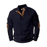 Generisch Pullover Herren Stehkragen Button Pulli Patchwork Druck Langarm Cord Poloshirt...