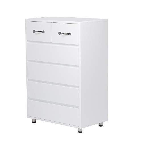 HAINEW Cómoda con 6 cajones y tirador de metal, armario de almacenamiento con base de metal para salón o dormitorio, color blanco, 70 × 40 × 103 cm