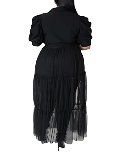 Sunlips Women's Sexy Plus Size Lapel Shirt Dresses Mesh See Through Puff Short Sleeve Flowy Swing Dress Clubwear4
