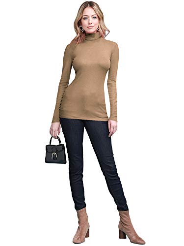 Image of Lock and Love Women's Turtleneck Top Lightweight Long Sleeve Slim Fit Pullover, Soft Rayon Stretch Layering Basic, S-3XL