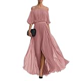 Abendkleid Damen Lang Schulterfrei Cocktailkleid A Linie Tüll Abendkleider Elegant Für Hochzeit Maxi Ballkleid Festliche Abschlusskleid Mit Schlitz Abiballkleider Frauen Kleid Hochzeitsgast