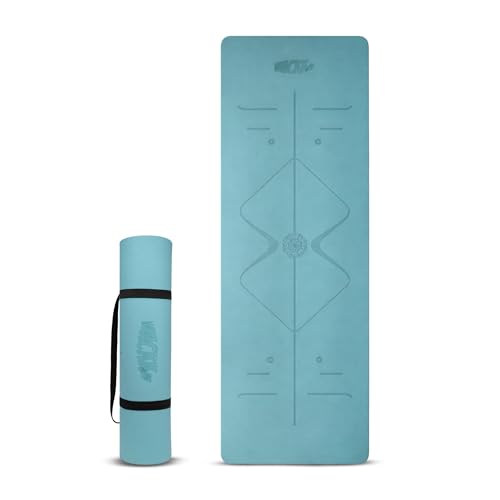 Image of Whackk TPE 8mm Laser Engraved Position Marking Yoga Mat|Fog Blue |Non-Slip Mat ext Thick extra cushioning for knee w. Carry Strap|Lightweight & Eco-Friendly Non Toxic I Exercise and Fitness