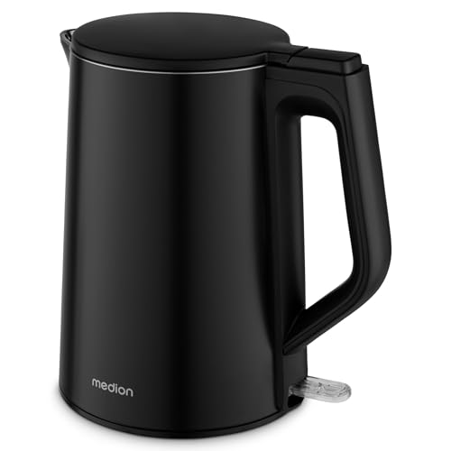 MEDION Wasserkocher Edelstahl (1,5 Liter, 2.200 Watt, 360°...