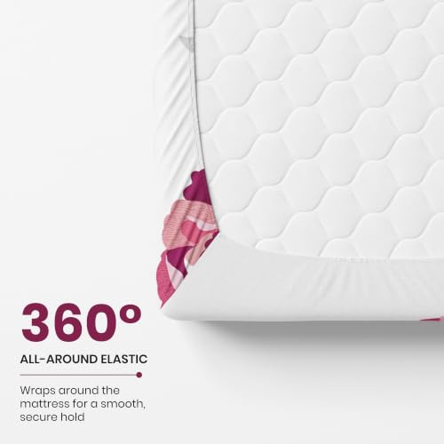 Image of LORETO - A QUALITY LINEN BRAND 210 TC 100% Pure Cotton Double /Queen Fitted Bedsheet with 2 Pillow Covers for 78 x 60 Inch Mattress, All-Around Elastic, 8 Inch Deep Pocket, Wine & Pink Floral