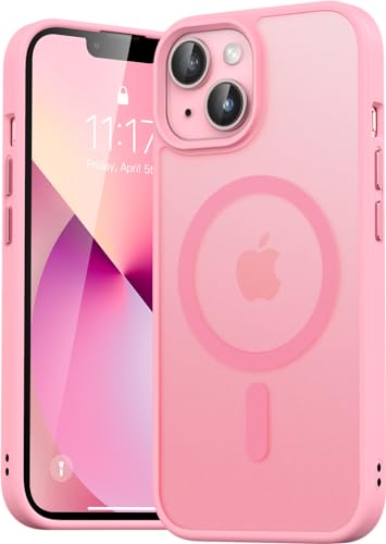 Natiiozie Magnetica Cover per iPhone 13/iPhone 14 Compatibile con MagSafe Custodia Traslucida Opaca Posteriore, Antiurto Anti-impronta Resistente ai Graffi Protettiva Case,Rosa