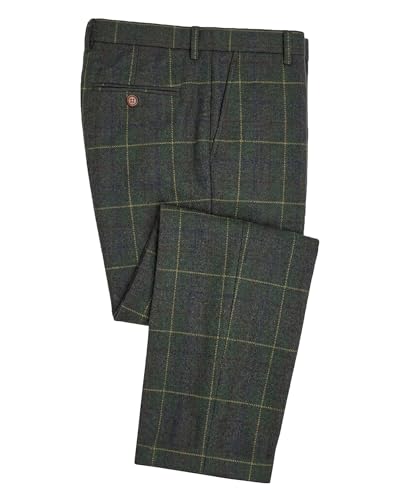 Wemaliyzd Mens Tweed Blend Plaid Dress Pants Expandable Waist Green 44W32L