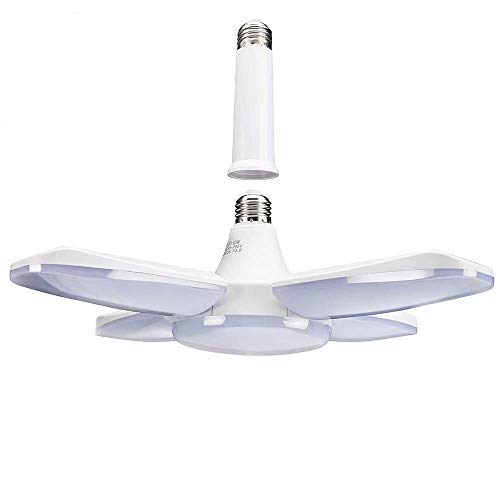 AOQI LED Garage Lights, 60W Deformable Garage Ceiling Light, 6000 Lumens Fan Blade Bulbs, E26/E27 Lamp Holder, 6500K Daylight with 4 Adjustable Panels for Garage, Workshop, Basement, Warehouse