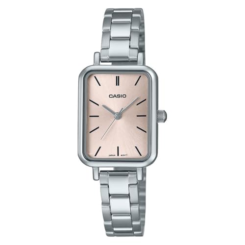 Casio LTP-V009D-4E Women's Rectangular Petite Stainless Steel Pink Dial Dress Watch