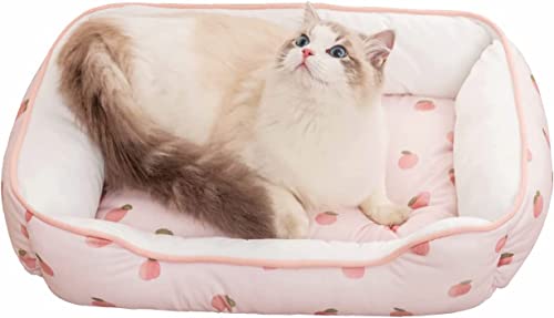 PEOPLE&PETS ペットベッド 夏用ひんやり冷感 暑さ対策 猫 犬 クールソファー 毛が引っ付きにくい 通気性いい 洗える 滑り止め ピーチ M 外径約57x43x15cm
