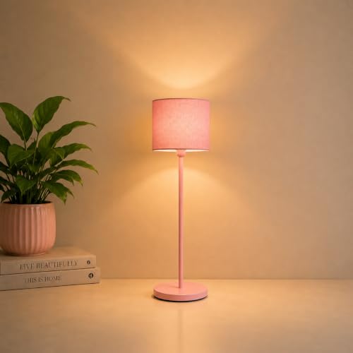Image of THE GRANDEUR Table Lamp with Fabric Shade, 55 cm, Pink, Metal Base