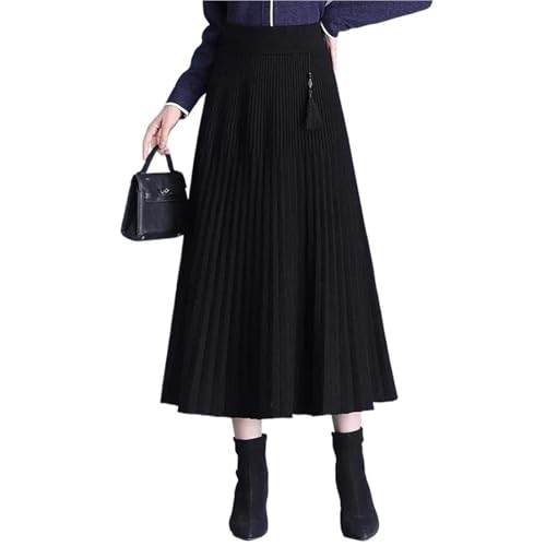 Women's High Waisted Knitted Midi Skirt for Autumn and Winter Warm and Casual Fashionable A-line Work Long Skirt
