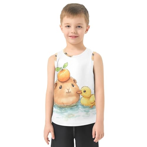 Bolaz Boys Athletic Quick Dry Tank Top Sleeveless Workout T Shirts Age 11-15,Cute Capybara with Orenge2