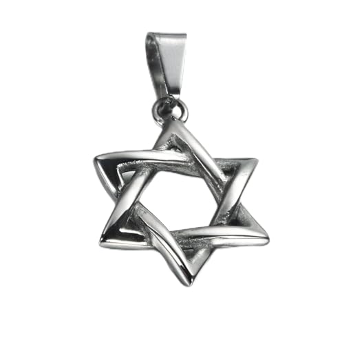 jonline24h Polished Men Women Stainless Steel Necklace Lucky Star of David Pendant Silver 18-28inches Chain(24 Inches)