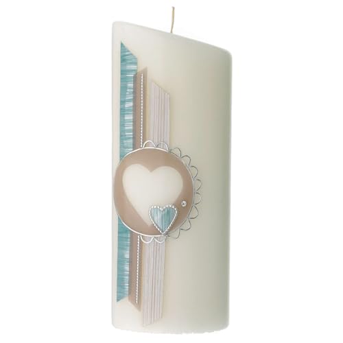 Oval Candle with a Light Blue and Beige Heart 23x9 cm