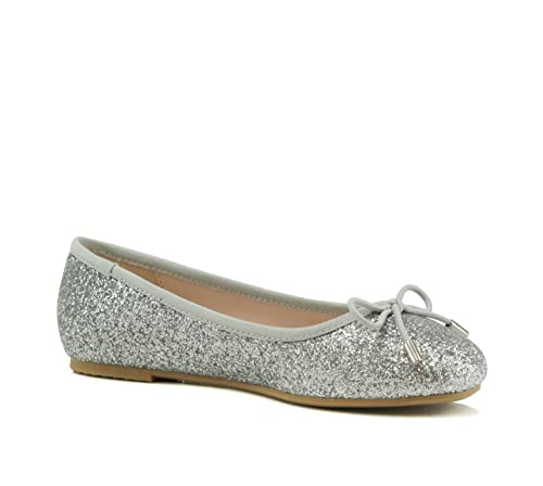 Soda Toast-2 Kids/Children/Girls Fashion Classic Sparkly Glitter Mary Jane Flat Rounded Ballet Shoes4