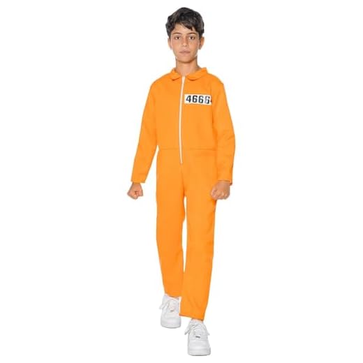 Funidelia | Disfraz de convicto Naranja para niño Ladrón, Preso, Delincuente, Profesiones - Disfraz para niños y Divertidos Accesorios para Carnaval y Halloween - Talla 10-12 años - Naranja