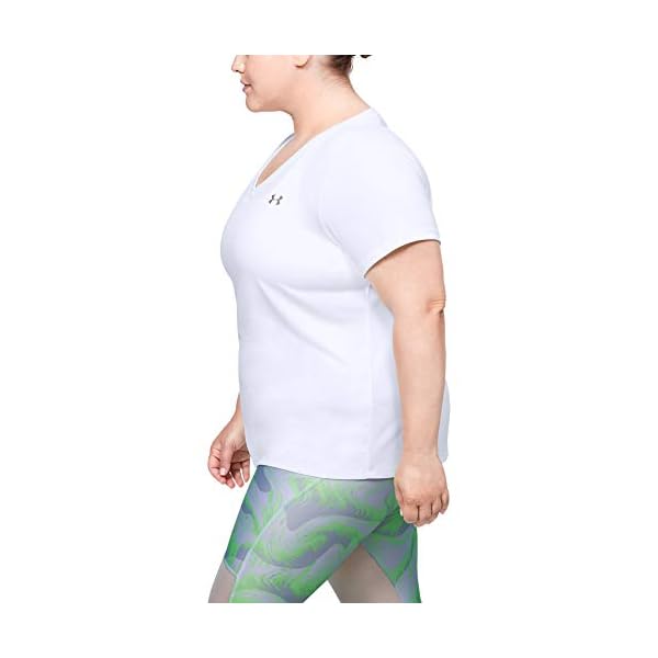 Under-Armour-Womens-Tech-Short-Sleeve-V-Neck-Solid Under Armour womens Tech Short-Sleeve V-Neck - Solid , White (100)/Metallic Silver , 3X