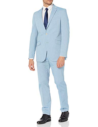 Kenneth Cole Unlisted Men's Stretch Chambray Suit, Sky Blue, 42R